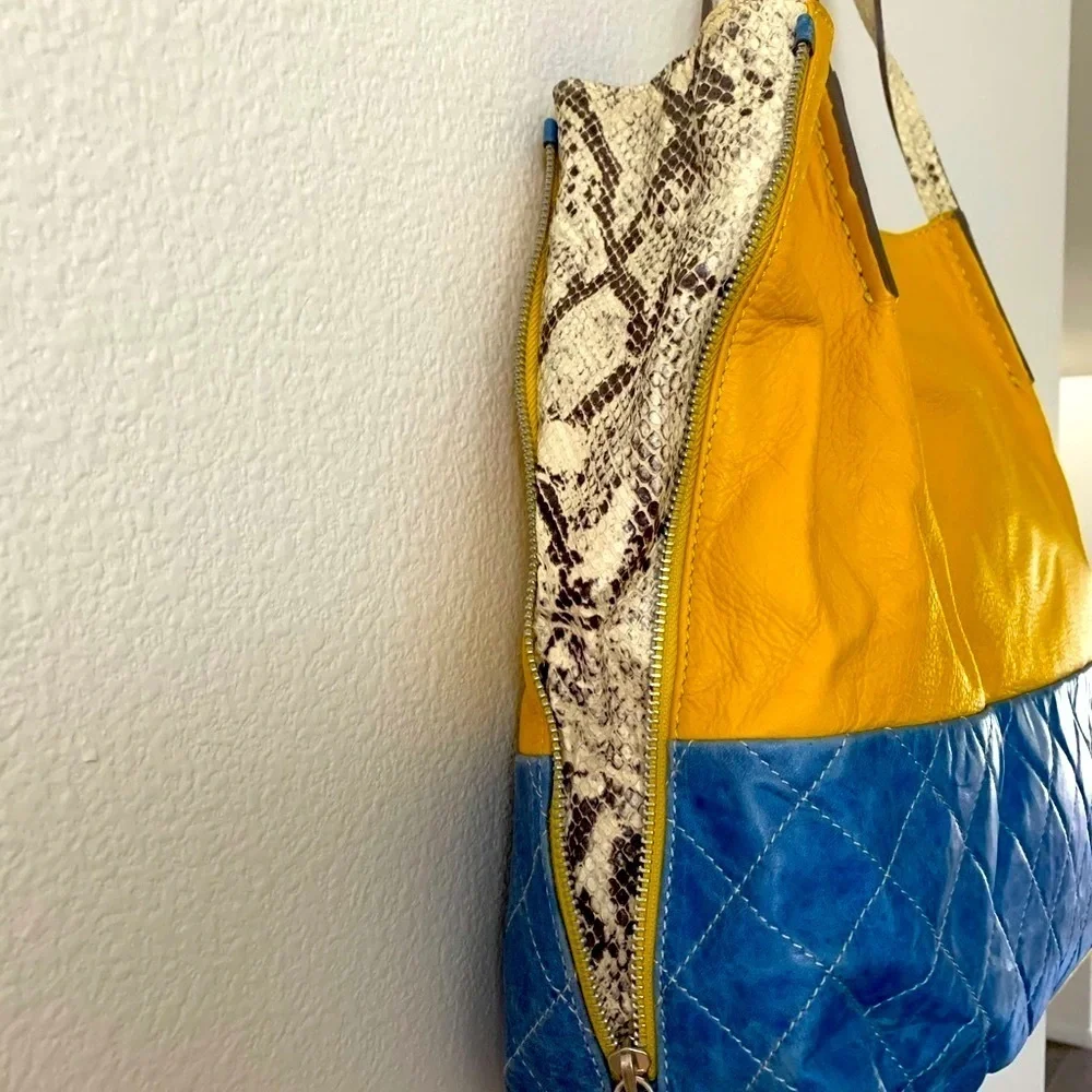 Yellow and Blue Luisanna Genuine Leather bag